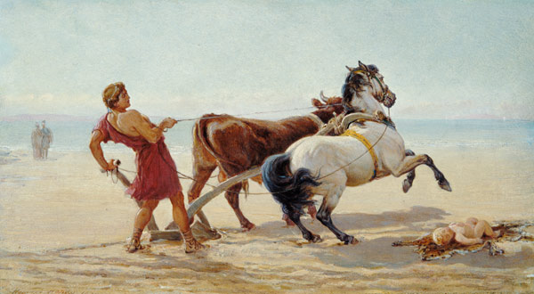 Ulysses plowing, using a horse and a bull Ulysses plowing, using a horse and a bull